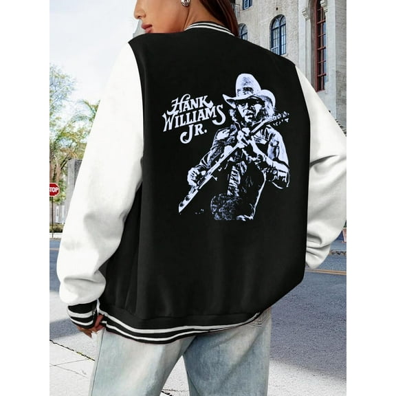 Women's Hank Williams Jr Baseball Jacket Hoodie 90s Country Music Artist Vintage Large Size Bocephus Ladies Hoodie