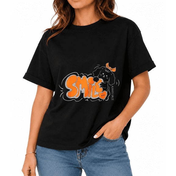 Women's Happy Ghost Halloween Graphic T-Shirt, Cute Fall Casual Short Sleeve Tee