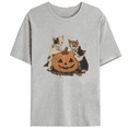 thumbnail image 1 of Women's Happy Halloween pattern T-shirt ，Cute Cat and Pumpkin Design，Pattern printing，Cute short sleeve，Funny,cotton，gray，S-3XL, 1 of 3