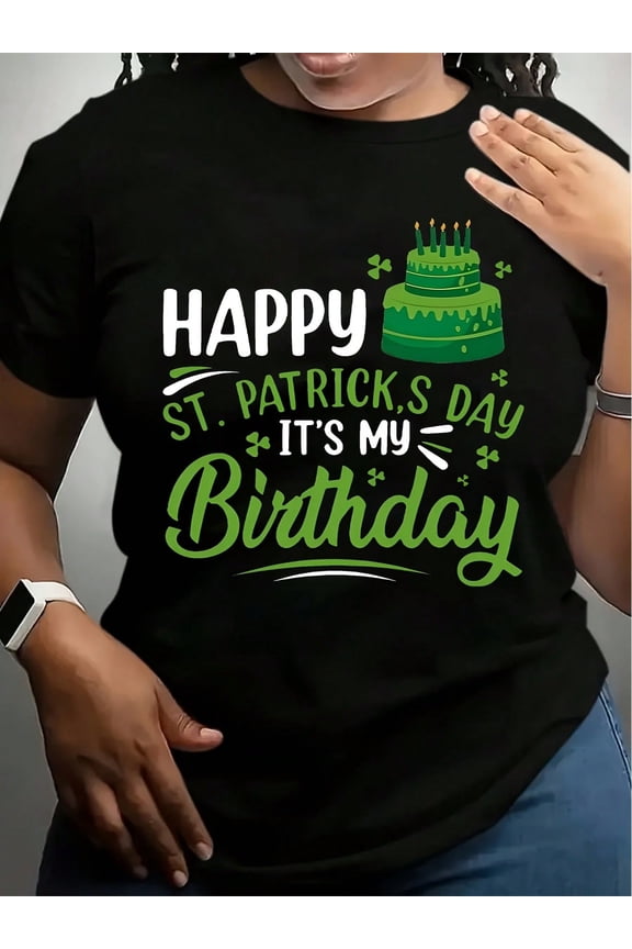 Women's Happy St. Patrick's Day It's My Birthday Graphic T-Shirt, Lucky Green Celebration Tee for Adults