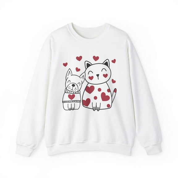 Women's Happy Valentine's Day Sweatshirt, Cat Dog Lover Sweatshirt