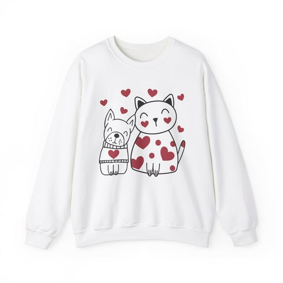 Women's Happy Valentine's Day Sweatshirt, Cat Dog Lover Sweatshirt