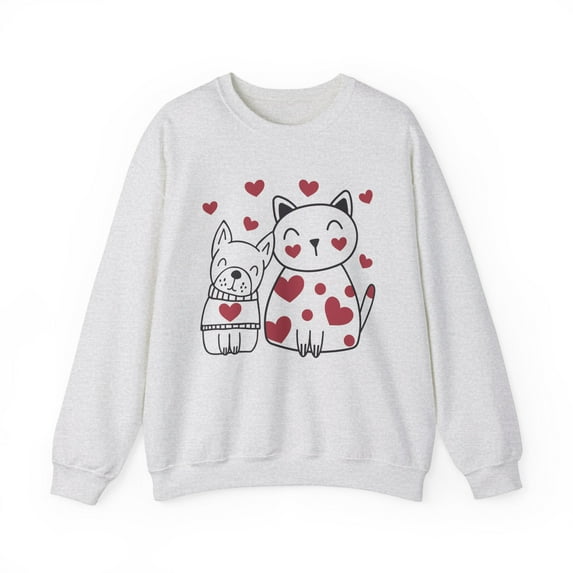 Women's Happy Valentine's Day Sweatshirt, Cat Dog Lover Sweatshirt