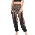 thumbnail image 1 of Women's Harem Boho Pants Summer Smocked Waist Loose Flowy Tapered Leg Baggy Hippie Genie Pants Gypsy Indian Bohemian Thailand Yoga Beach Pants Cinch Bottom Casual Joggers Black Small - X-Large, 1 of 5