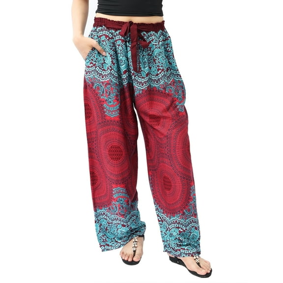 Women's Harem Elephant Pants - Bamboo Fabric, Elastic Waistband with Bow-Tie - One Size