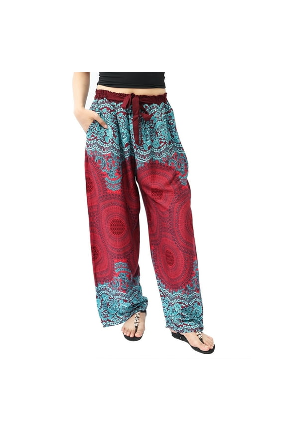 Women's Harem Elephant Pants - Bamboo Fabric, Elastic Waistband with Bow-Tie - One Size