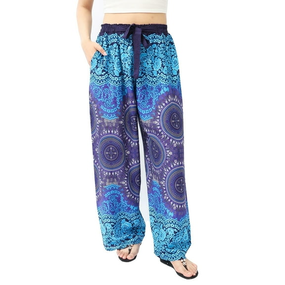 Women's Harem Elephant Pants - Bamboo Fabric, Elastic Waistband with Bow-Tie - One Size