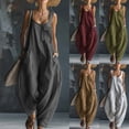 thumbnail image 1 of Women's Harem Jumpsuit V Neck Sleeveless Harem Overalls Stretchy Adjustable Strap Romper with Pockets Light Gray S, 1 of 6