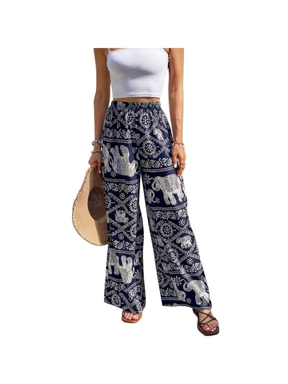 Women's Harem Pants Thai Pants for Beach & Lounge High Waisted Flowy Boho Pants Pants Yoga Pants