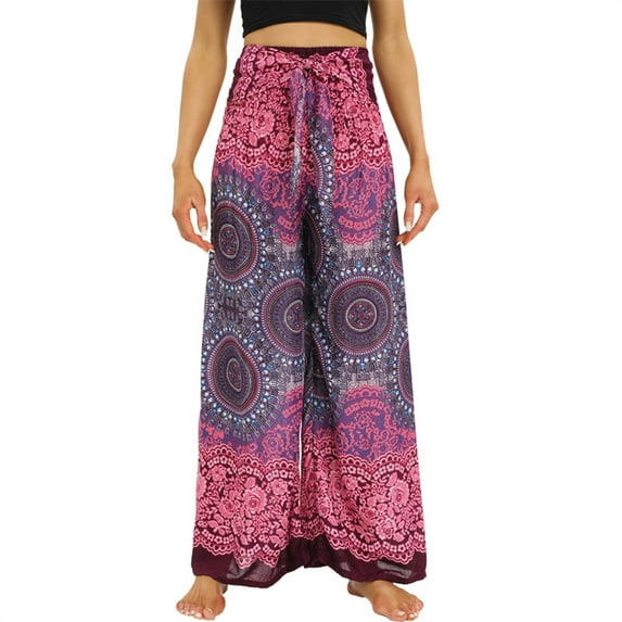 Women's Harem Pants, Women Yoga Boho Pants Vintage Printed Hippie Palazzo Pants High Waisted Drawstring Trousers