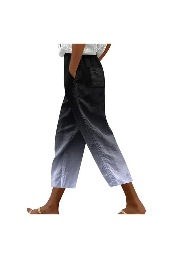Women's Harlan Cropped Pants Casual Loose Straight Trousers Fashion Solid Color Lace Up Capris Pants with Drawstring and Pockets