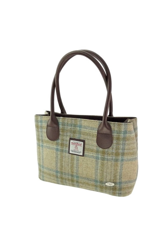 Women's Harris Tweed "Cassley" Wool Handbag - Tartan Scottish Tote Bag in Beige Stewart
