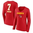thumbnail image 1 of Women's Harrison Butker Red Kansas City Chiefs Wordmark Player Name & Number Long Sleeve V-Neck T-Shirt, 1 of 3
