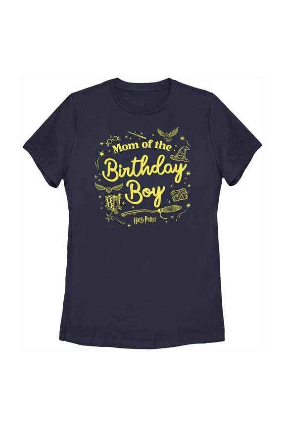 Women's Harry Potter Birthday Boy Mom Graphic Tee Navy Blue Medium