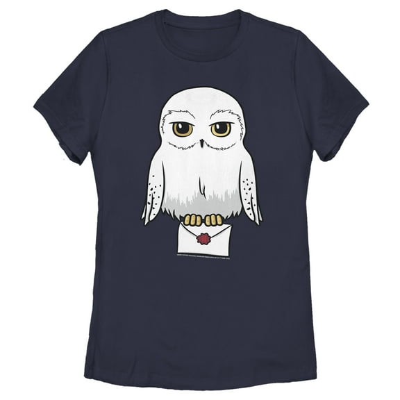 Women's Harry Potter Cartoon Hedwig Letter  Graphic Tee Navy Blue Large