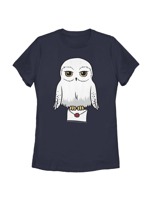 Women's Harry Potter Cartoon Hedwig Letter Graphic Tee Navy Blue Medium