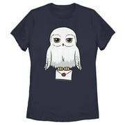 Women's Harry Potter Cartoon Hedwig Letter Graphic Tee Navy Blue Small