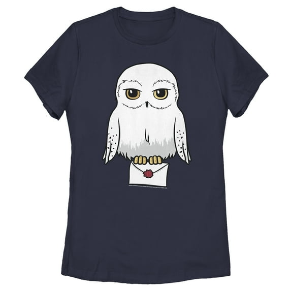 Women's Harry Potter Cartoon Hedwig Letter Graphic Tee Navy Blue X Large