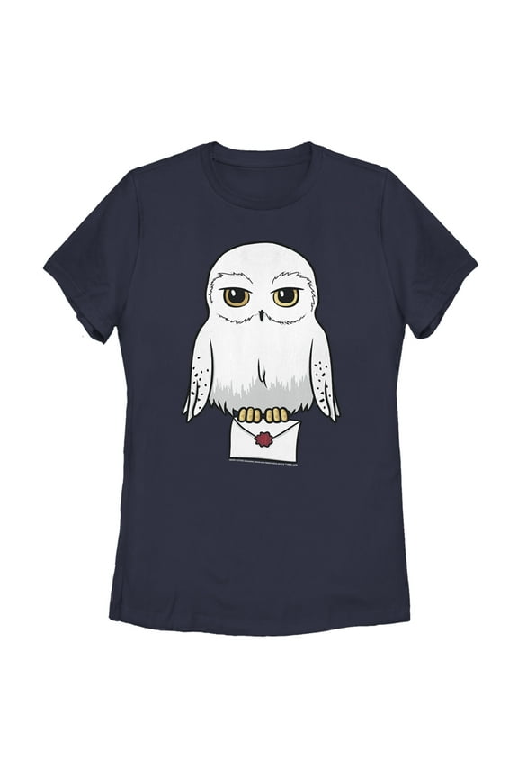 Women's Harry Potter Cartoon Hedwig Letter Graphic Tee Navy Blue X Large
