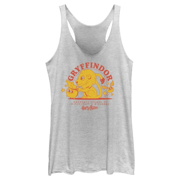 Women's Harry Potter Cute Gryffindor Lion  Racerback Tank Top White Heather Medium