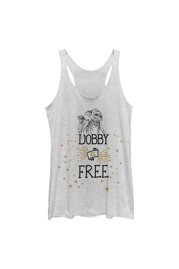 Women's Harry Potter Dobby is Free Racerback Tank Top White Heather Large
