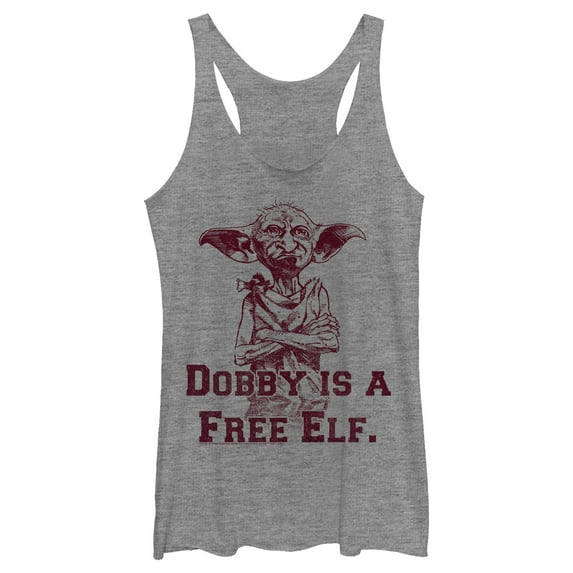 Women's Harry Potter Dobby is a Free Elf Racerback Tank Top Gray Heather Medium