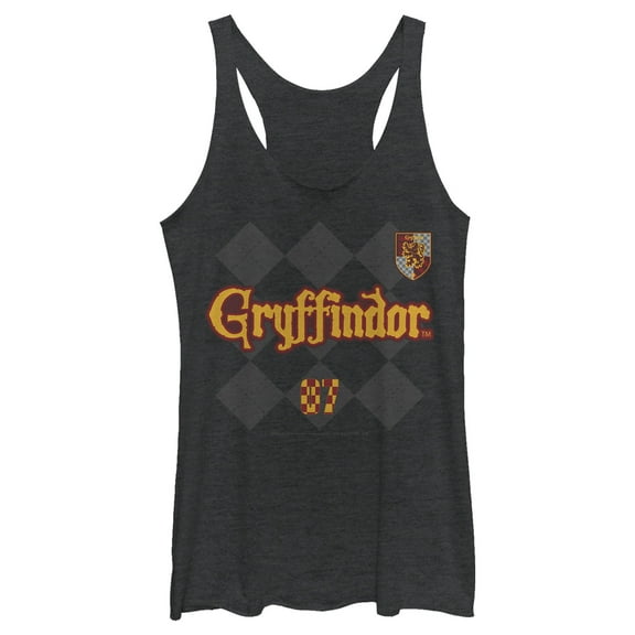 Women's Harry Potter Gryffindor Argyle Print Racerback Tank Top Black Heather Small
