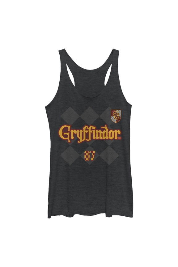 Women's Harry Potter Gryffindor Argyle Print  Racerback Tank Top Black Heather X Small