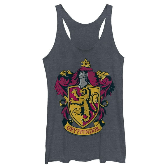 Women's Harry Potter Gryffindor Ornate Crest Racerback Tank Top Navy Blue Heather Large