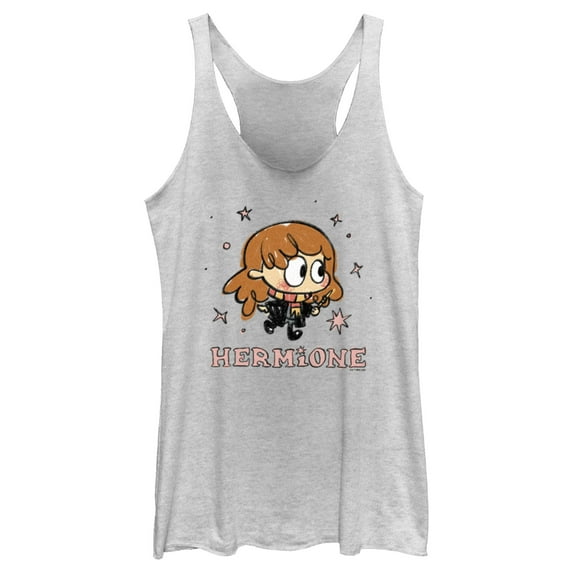 Women's Harry Potter Hermione Starry Cartoon Racerback Tank Top White Heather Large
