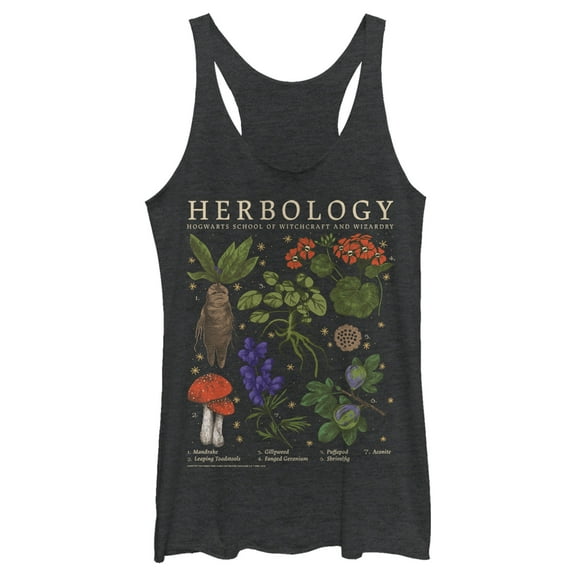 Women's Harry Potter Hogwarts Herbology Racerback Tank Top Black Heather Medium