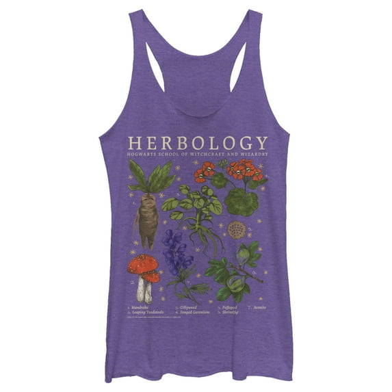 Women's Harry Potter Hogwarts Herbology Racerback Tank Top Purple Heather Medium