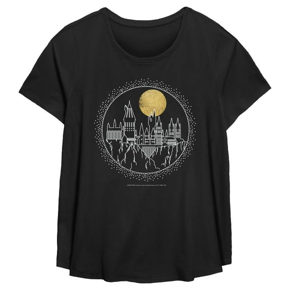 Women's Harry Potter Hogwarts Line Art Moonrise  Graphic T-Shirt