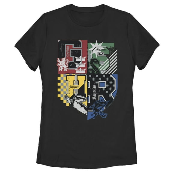 Women's Harry Potter House Crests Shield Graphic Tee Black X Large