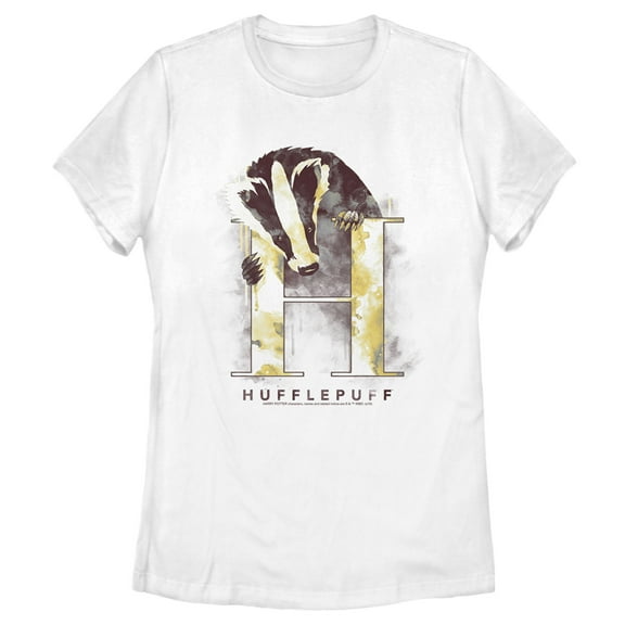 Women's Harry Potter Hufflepuff Badger Watercolor  Graphic Tee White 2X Large