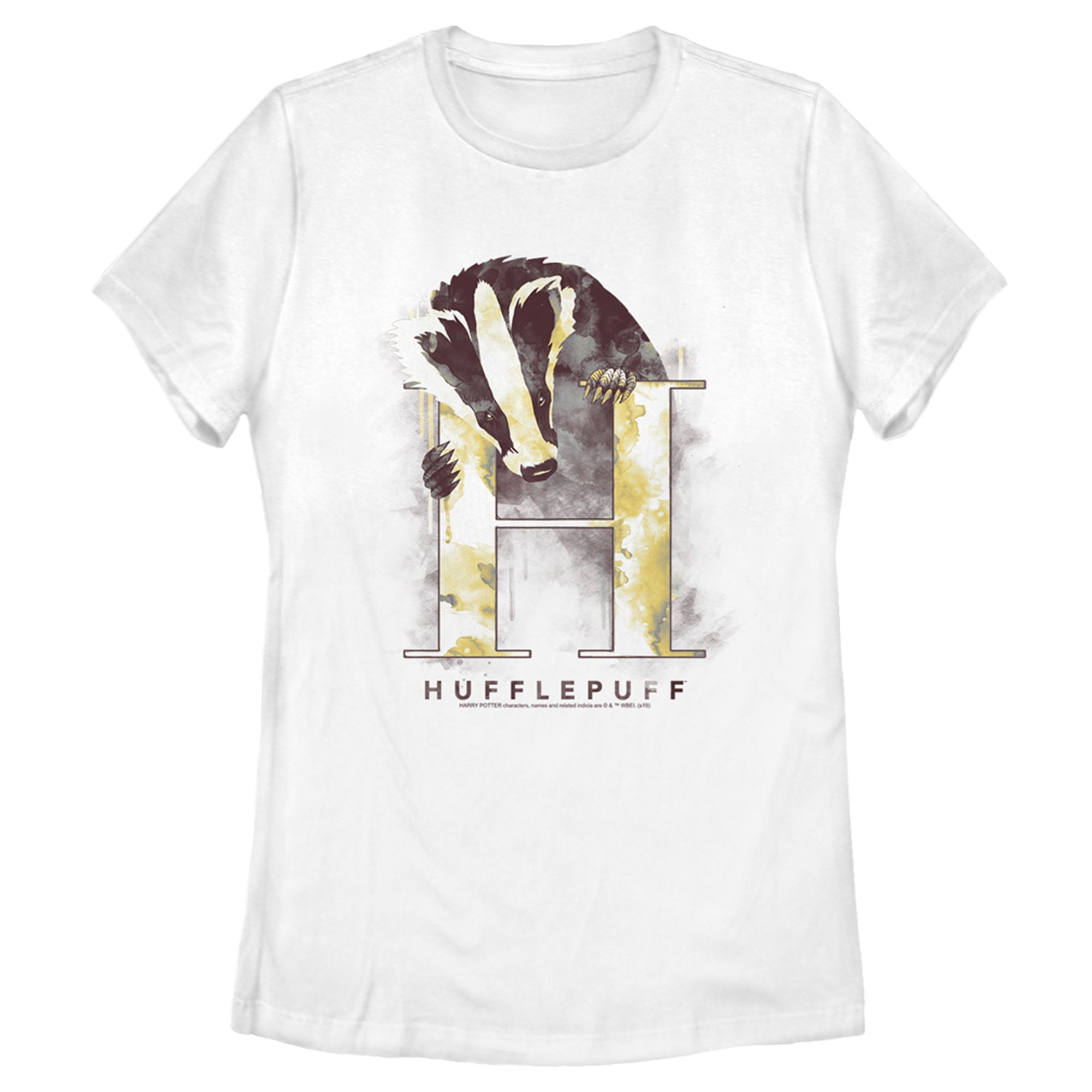 Women's Harry Potter Hufflepuff Badger Watercolor Graphic Tee White Large