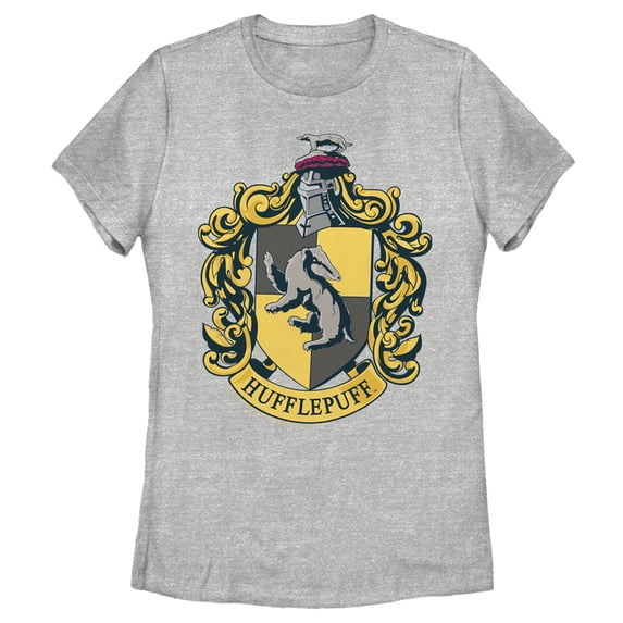 Women's Harry Potter Hufflepuff Gold Crest Graphic Tee Athletic Heather Medium