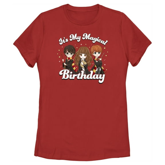 Women's Harry Potter It’s My Magical Birthday Cute Characters  Graphic Tee Red X Large