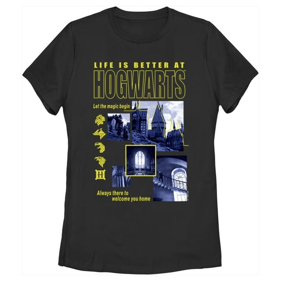 Women's Harry Potter Life is Better at Hogwarts  Graphic Tee Black 2X Large