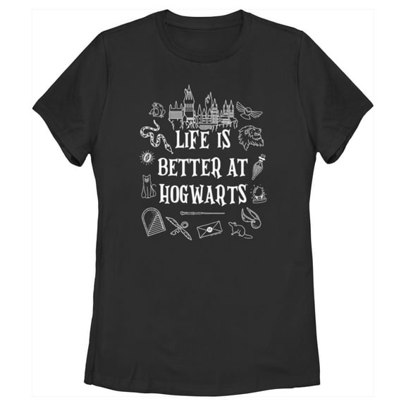 Women's Harry Potter Life is Better at Hogwarts Icons  Graphic Tee Black X Large