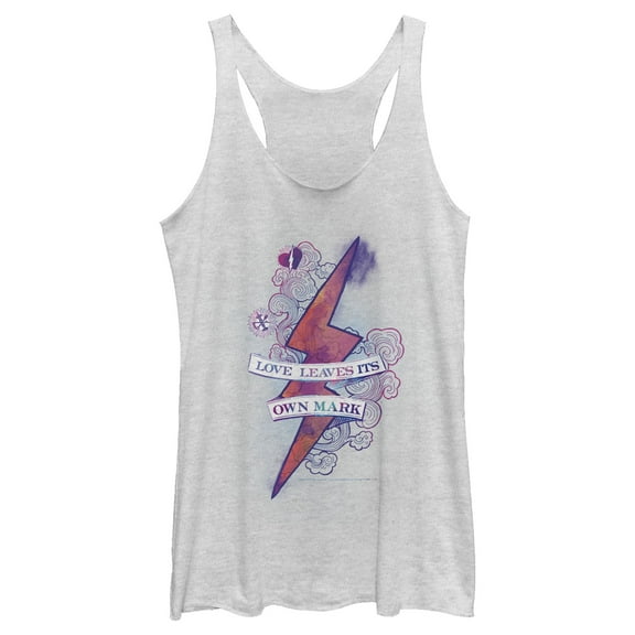 Women's Harry Potter Love Leaves Its Own Mark  Racerback Tank Top White Heather Small