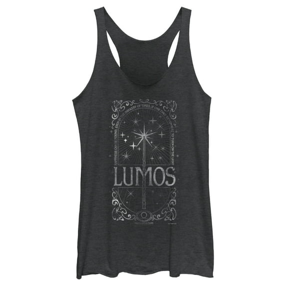 Women's Harry Potter Lumos Happiness Spell Racerback Tank Top Black Heather Medium