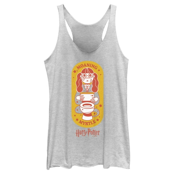 Women's Harry Potter Moaning Myrtle Cartoon Racerback Tank Top White Heather Small