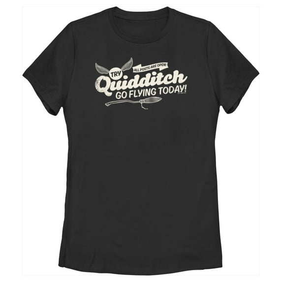 Women's Harry Potter Quidditch Go Flying Today Graphic Tee Black Medium