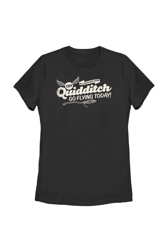 Women's Harry Potter Quidditch Go Flying Today Graphic Tee Black Medium
