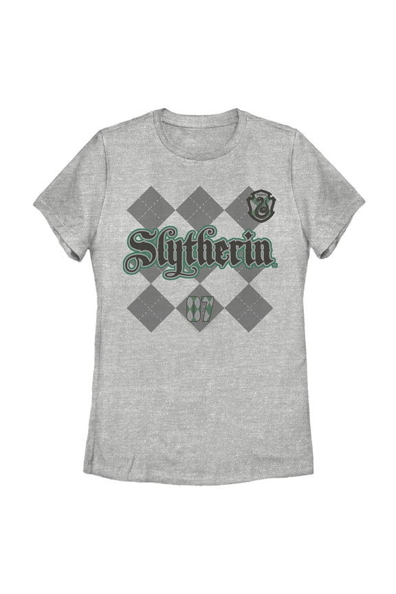 Women's Harry Potter Slytherin Argyle Print Graphic Tee Athletic Heather 2X Large