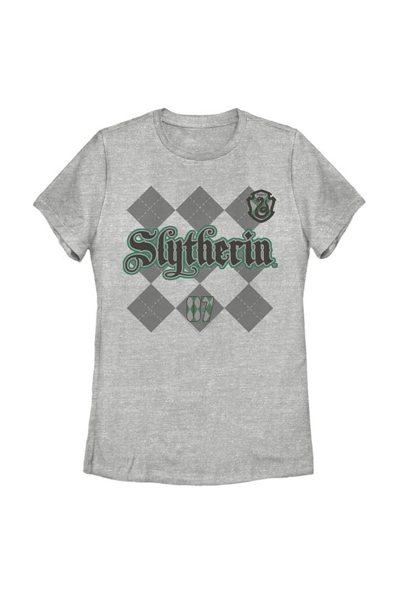 Women's Harry Potter Slytherin Argyle Print  Graphic Tee Athletic Heather Large