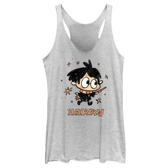 Women's Harry Potter Starry Cartoon Harry Racerback Tank Top White Heather X Small
