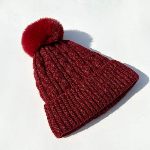 Women's Hat Autumn Winter Custom Pom Pom Knitted Hat Trendy Versatile Pullover Hat Twisted Pattern Blend Knitted Hat