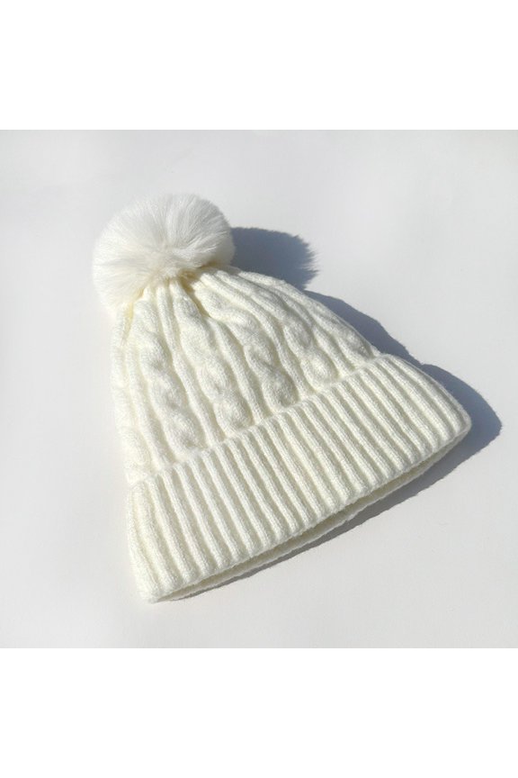 Women's Hat Autumn Winter Custom Pom Pom Knitted Hat Trendy Versatile Pullover Hat Twisted Pattern Blend Knitted Hat